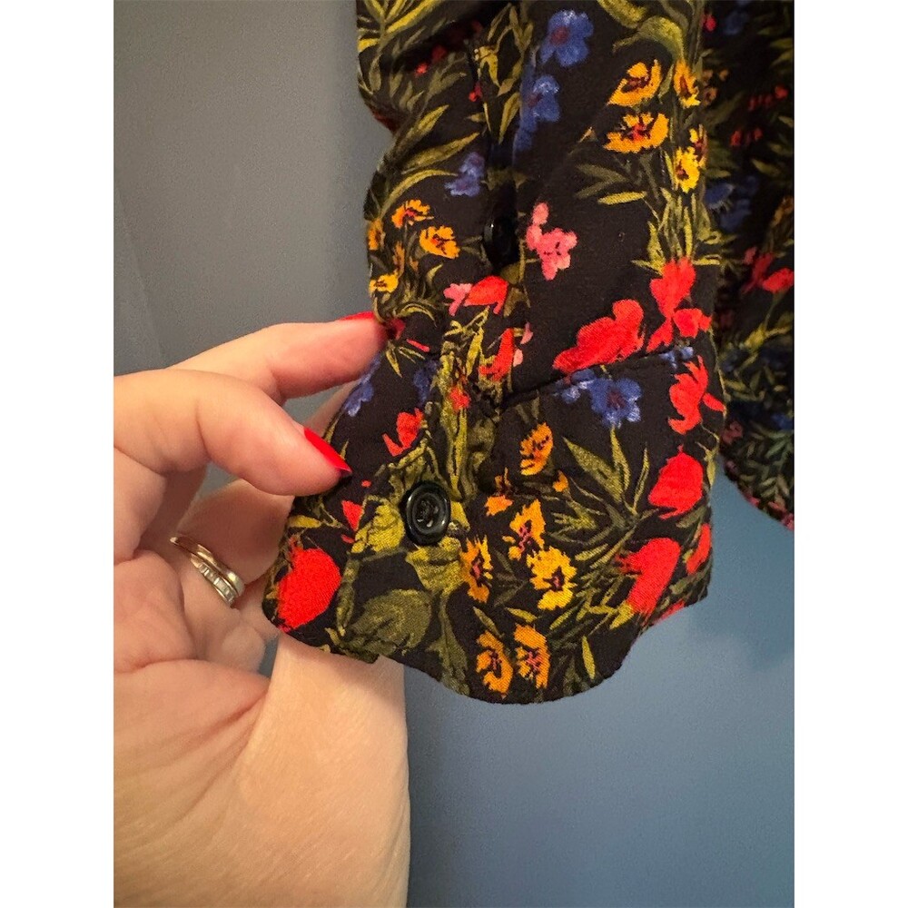 Old Navy Blouse Womens 2XL Black Multicolor Floral Long Sleeve Split Neck - Picture 4 of 8